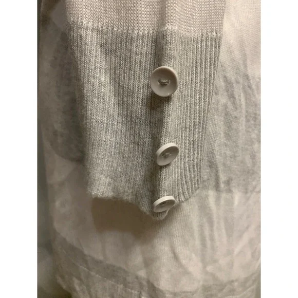 RED grey white striped long lightweight open large cardigan button sleeve detail - Picture 5 of 7